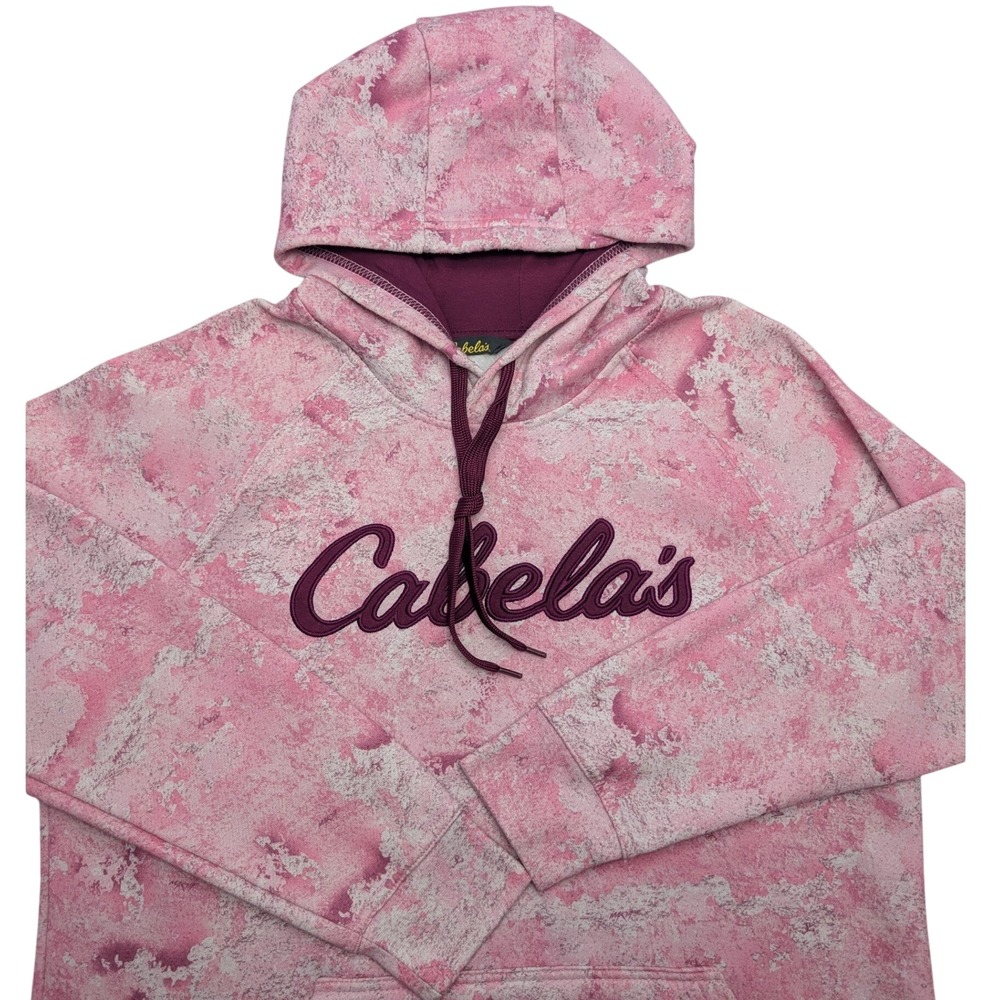 Cabela's Hoodie Women Large Pink Marble Pullover Embroidered Logo Fleece